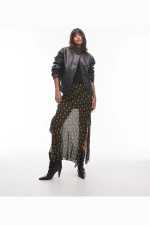 Topshop Sheer ruffle maxi skirt in vintage mustard floral