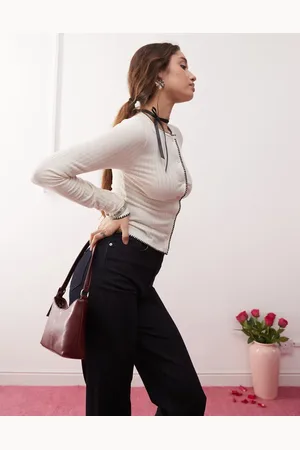 Miss Selfridge Blanket stitch jersey cardigan in cream