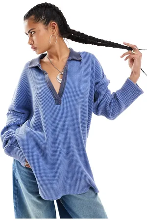 Free People Travis waffle oversized polo shirt in dutch