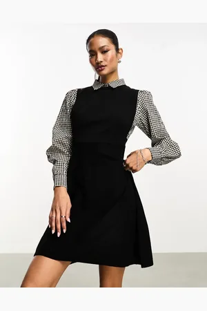 Y.A.S Y.A.S knitted mini dress with check sleeves in
