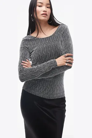 SELECTED Femme long sleeve lurex glitter top in silver