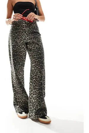 Threadbare Leopard print straight leg jeans
