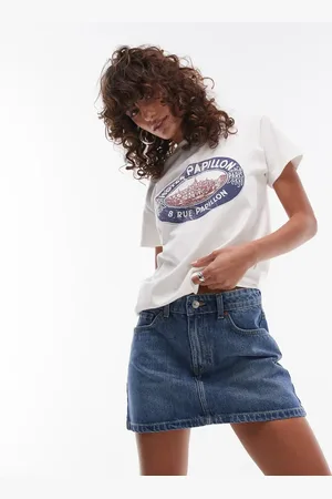 Topshop Denim mini pelmet skirt in mid