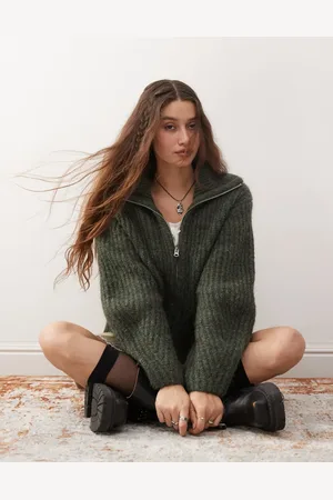 Weekday Bea wool blend zip through cardigan in dark melange