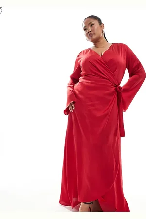 TFNC Satin long sleeve wrap maxi dress in bright