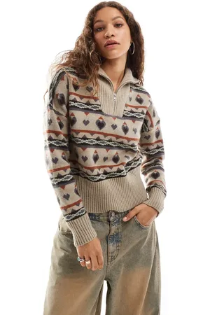 Daisy Street Quarter zip fairisle vintage knit jumper