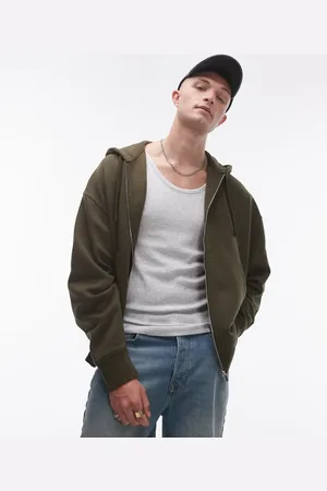 Topman Oversized fit full zip hoodie in khaki