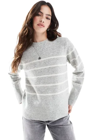 VERO MODA O neck jumper in cream with grey stripe