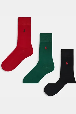 Ralph Lauren 3 pack ribbed socks with logo in black/red/green