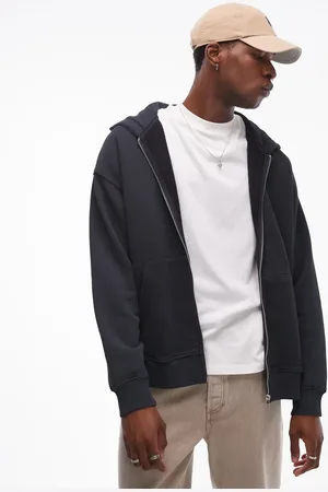 Topman Oversized fit washed zip through hoodie in