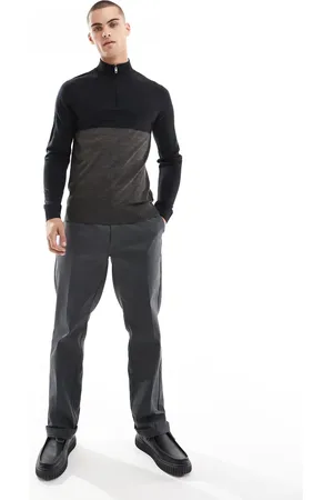 French Connection French Connection roll neck half zip jumper in contrast navy in grey