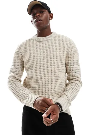 JJ Chunky textured crew neck jumper in beige