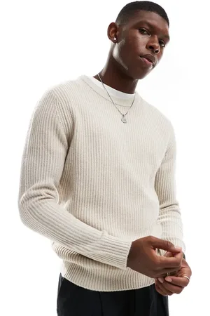 JJ Ribbed crew neck jumper in beige