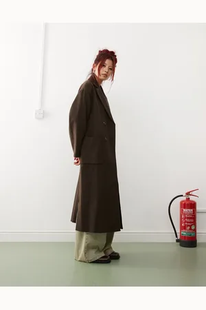 Monki Belted wool blend double breasted coat in melange