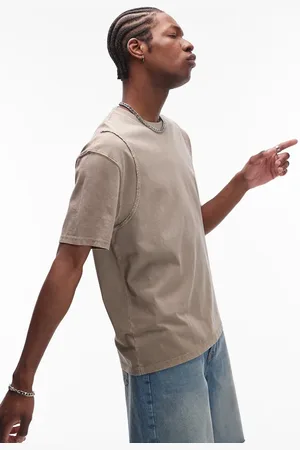Topman Oversized fit washed t-shirt with seam detail in washed stone