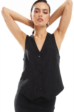 Pieces® Mix & match glitter pinstripe waistcoat co-ord in