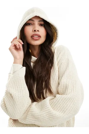 VERO MODA Chunky rib hooded jumper in cream