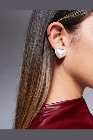 ASOS Stud earrings with puff heart faux pearl design in tone
