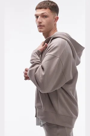 Topman Oversized fit full zip hoodie in stone