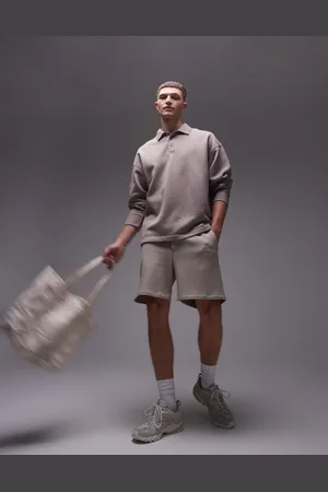 Topman Oversized fit sweatshirt polo in stone