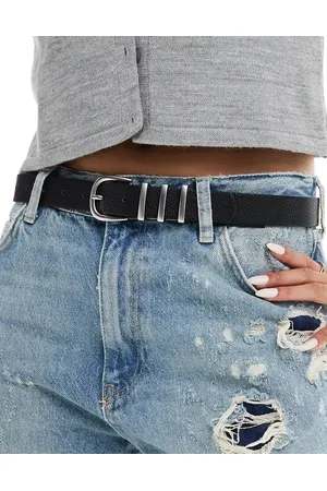 Pieces® Triple buckle belt in black