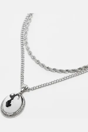 Reclaimed Unisex 2 row necklace with chain and black and white stone
