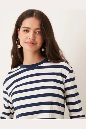 Miss Selfridge Long sleeve striped tee in navy