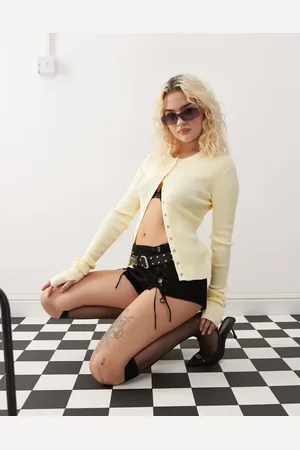 Lioness Knit long sleeve popper front knit top in butter