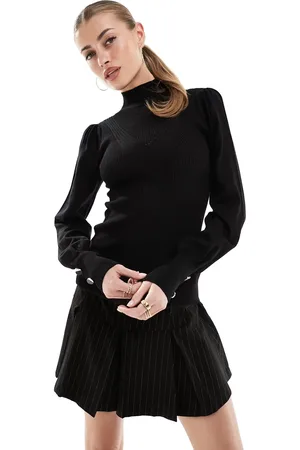 River Island Puff sleeve knit top with button detail in