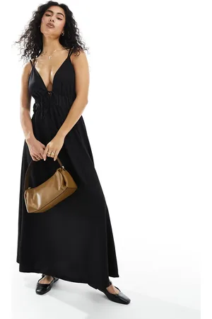Y.A.S Y.A.S textured double strap tie front cami maxi dress in