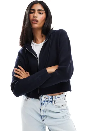 Miss Selfridge Zip through crop knit hoody in