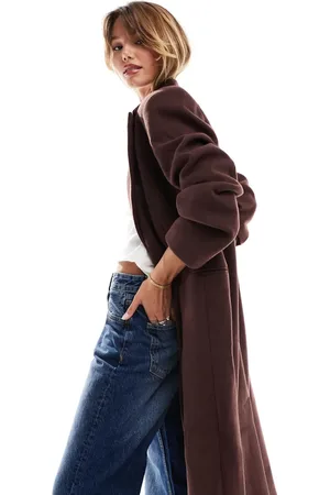 ASOS Strong shoulder dad coat in chocolate