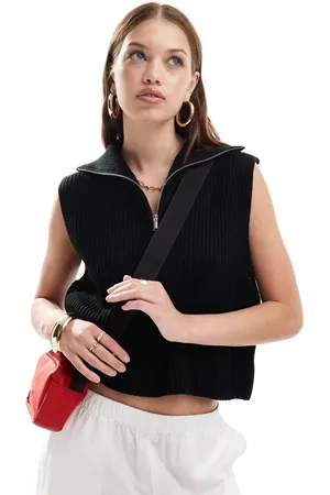 Miss Selfridge Half zip sleeveless knitted vest top in