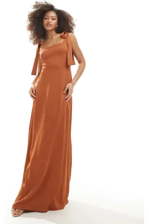 Maids to Measure Bridesmaid tie shoulder maxi dress in burnt