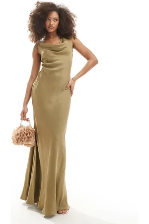 Maids to Measure Bridesmaid cowl front maxi dress in olive