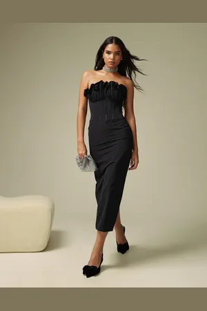 ASOS Exaggerated ruffle bandeau corset midi dress in