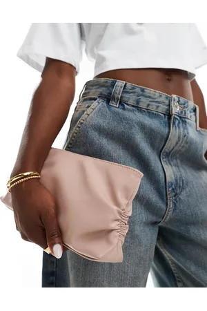 ASOS Zip top clutch with ruched side detail in blush