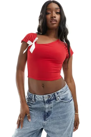 Kaiia Contrast bow detail cropped top in