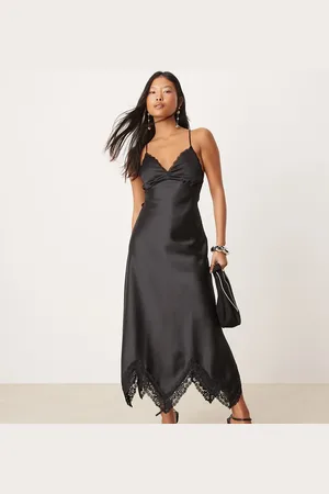 Miss Selfridge Satin maxi dress with lace insert in