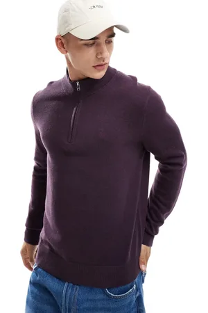 Abercrombie & Fitch Icon logo merino knit half zip jumper in mauve