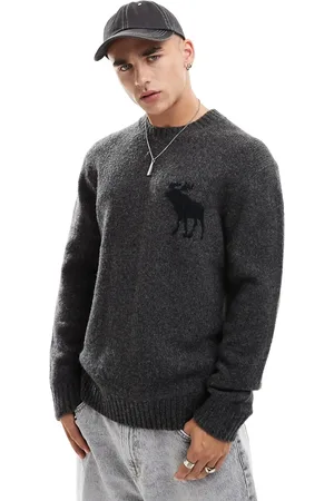Abercrombie & Fitch Instarsia icon logo fuzzy knit jumper in charcoal marl