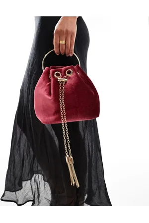 True Decadence Velvet pouch bag with gold handle in burgundy