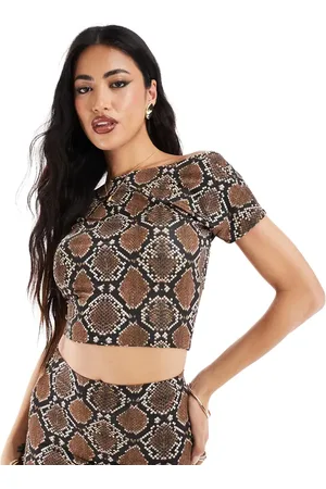 Kaiia Mix & match slinky high neck sleeveless low back top co-ord in snake