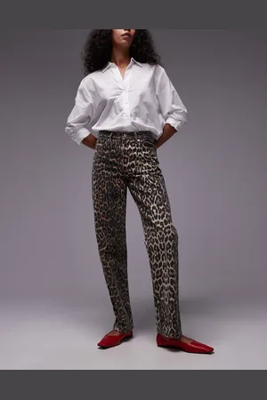 Topshop Longline straight leg leopard printed trouser in