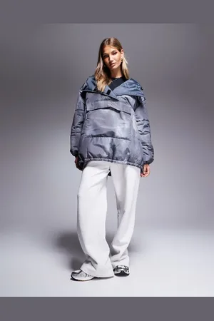 ASOS Weekend Collective pull over puffer coat in charcoal acid print