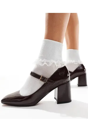 ASOS Selene mary jane mid block heeled shoes in burgundy