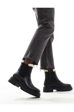 London Rebel Lois faux fur lined chunky chelsea boots in