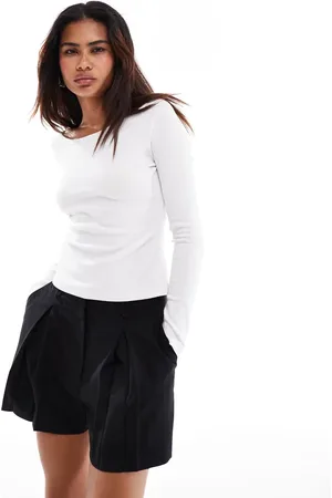COLLUSION Pointelle scoop neck long sleeve top in
