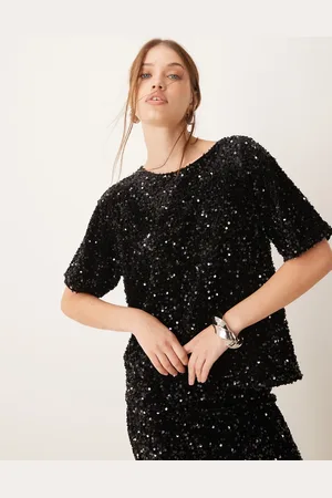VILA Sequin & velour t-shirt co-ord in