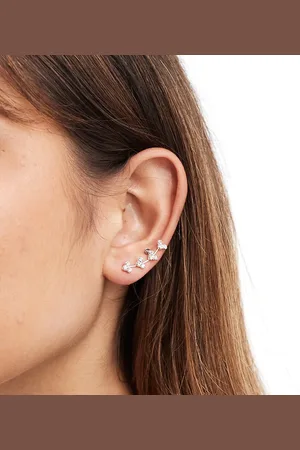 Kingsley Ryan Gemset heart crawler stud earrings in sterling